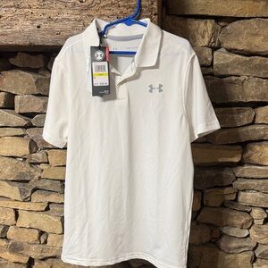 Under Armour Boys White Polo with Gray Logo